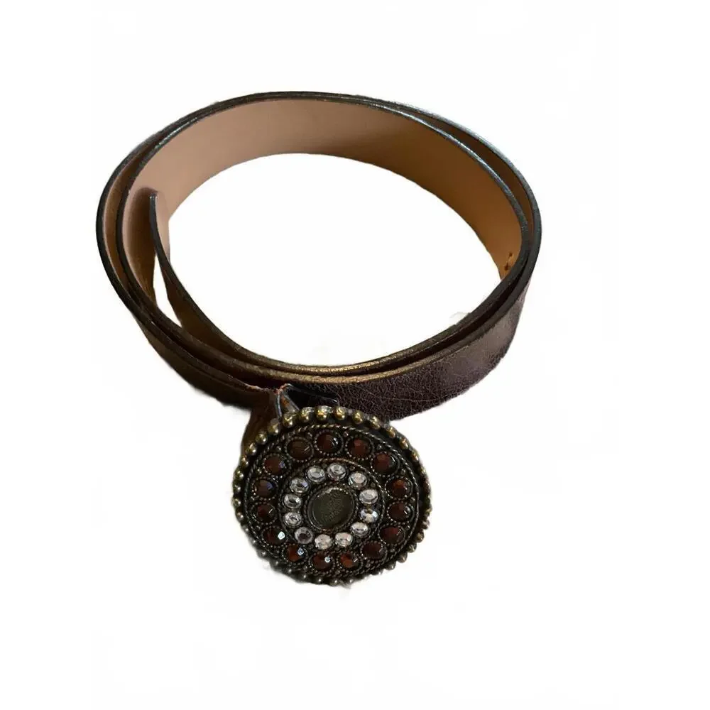 Fabio Corti Genuine Leather Belt with  Rhinestone Decorative Buckle